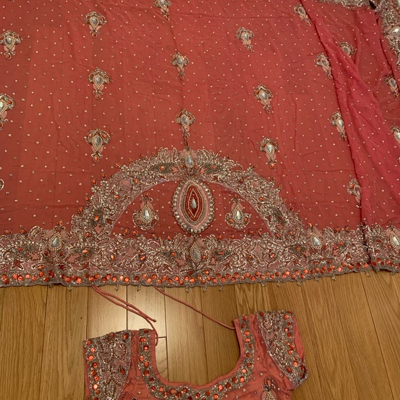 Coralish pink bridal lengha - Picture 7 of 9